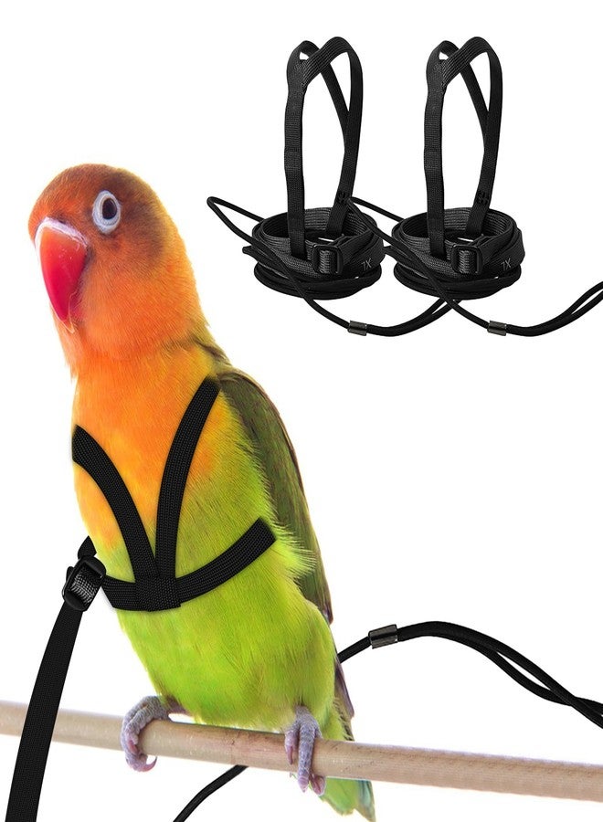 HOKABLE 2 pcs Pet Parrot Bird Harness and Leash, Adjustable Training Design Anti-Bite, Outdoor Flying Training Rope Kit for Bird Parrots Fits Birds Chest Between24-51cm /9.45-20inch - M (Black - Image 1